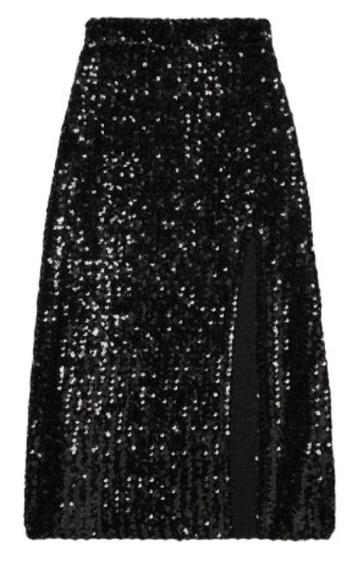 Cozy Fashion Front Slit Sequin Embroidered Skirt