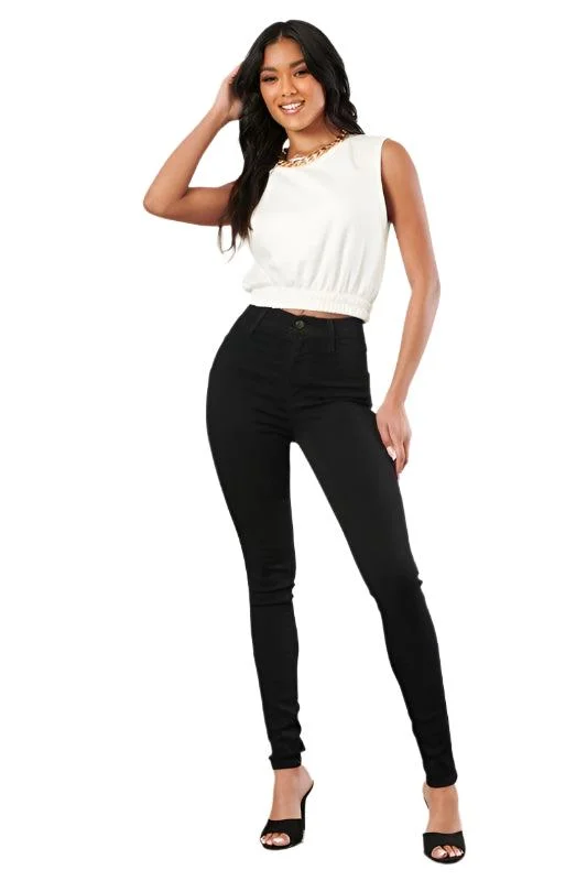 Chic Comfort Wear High Waisted Skinny Jean in Black
