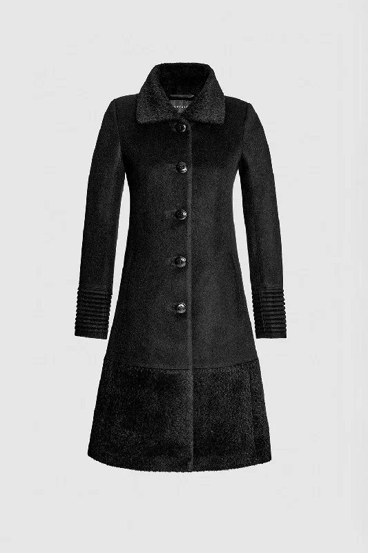 Comfortable Lifestyle Baby Alpaca Empire Waist A-line Coat with Bouclé Alpaca Collar and Trim