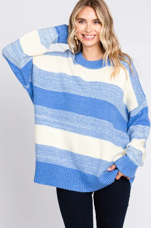 Chic Outfits Blue Brushed Striped Sweater