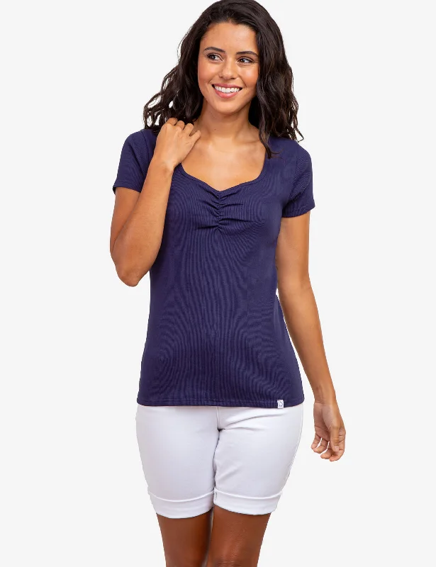 All-Day Style KNOTCHED RIB SHORT SLEEVE TOP