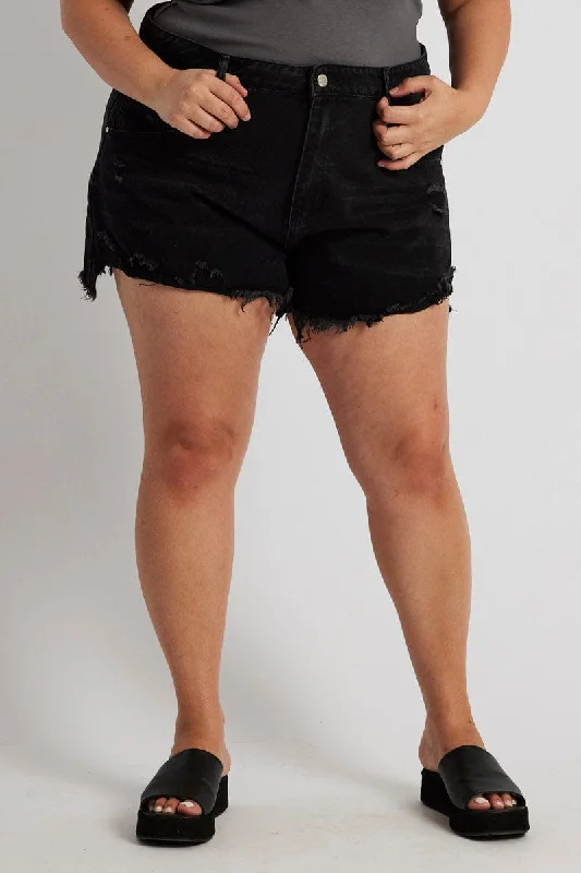 Comfortable Tops Black Relaxed Denim Shorts High Rise