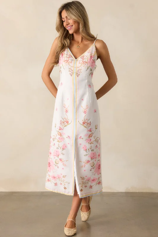 Simple Chic Enchanted Bloom Ivory Multi Floral Midi Dress