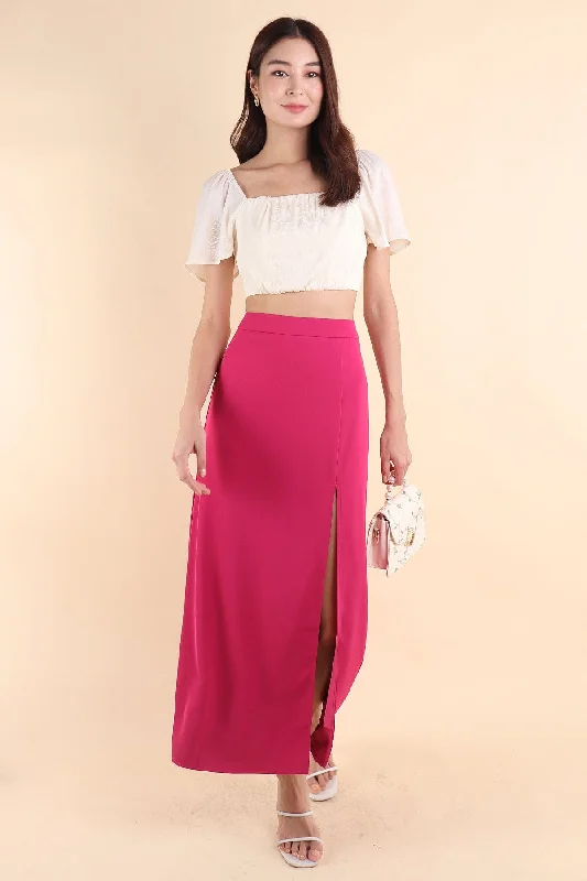 Breathable Style MINNIE SLIT MAXI SKIRT IN BARBIE PINK