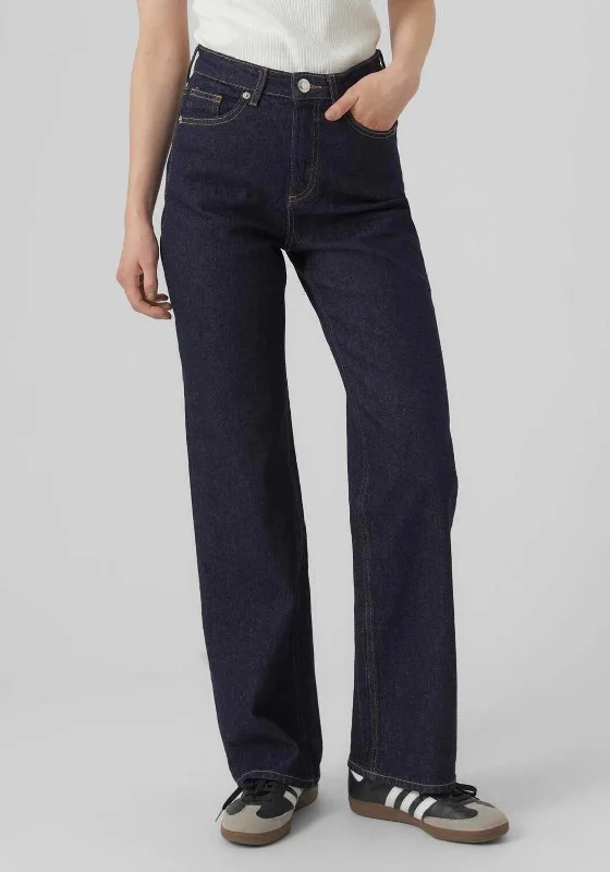Sporty Comfort Vero Moda Tessa Wide Leg Jeans, Dark Blue Denim