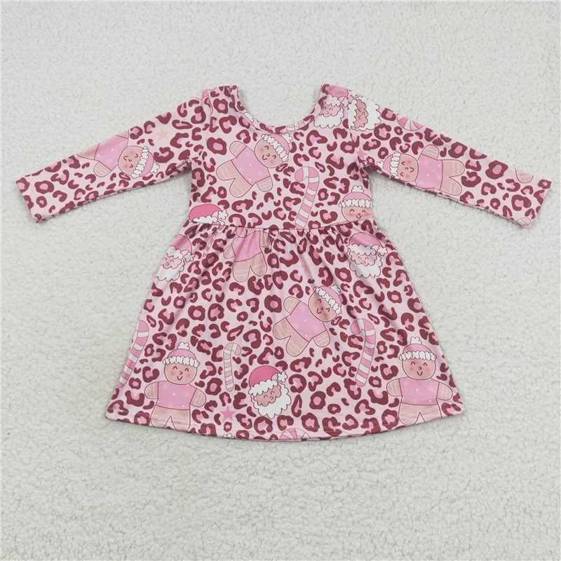 Light Fit GLD0327 Baby Girls Chrirtmas Pink Leopard Santa Long Sleeve Dresses