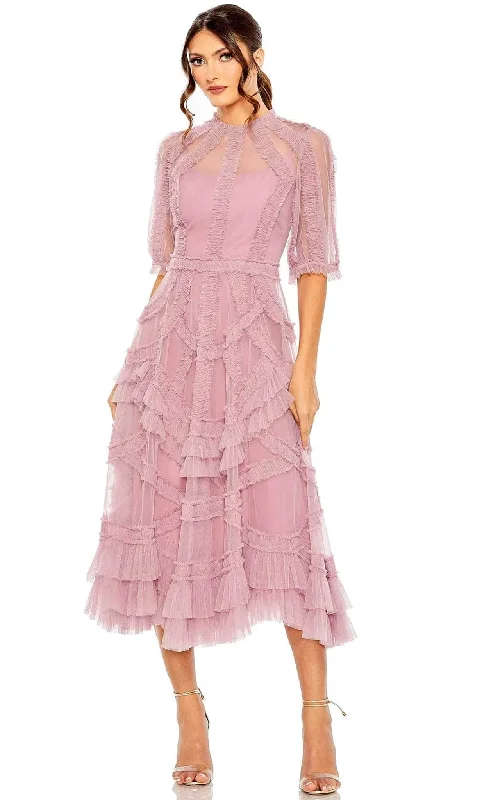 Effortless Outfits Mac Duggal 8058 - High Neck Ruffled Tea Length Dress