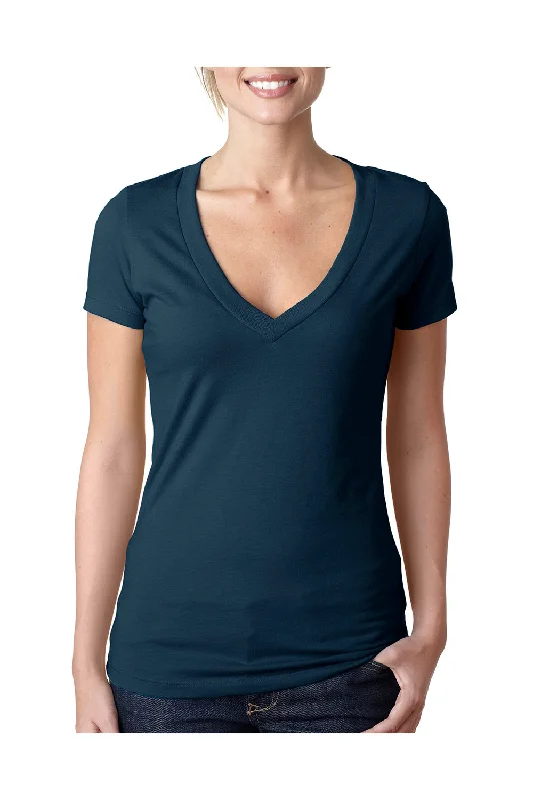 Comfortable Chic Next Level Womens CVC Jersey Short Sleeve V-Neck T-Shirt - Midnight Navy Blue - Closeout