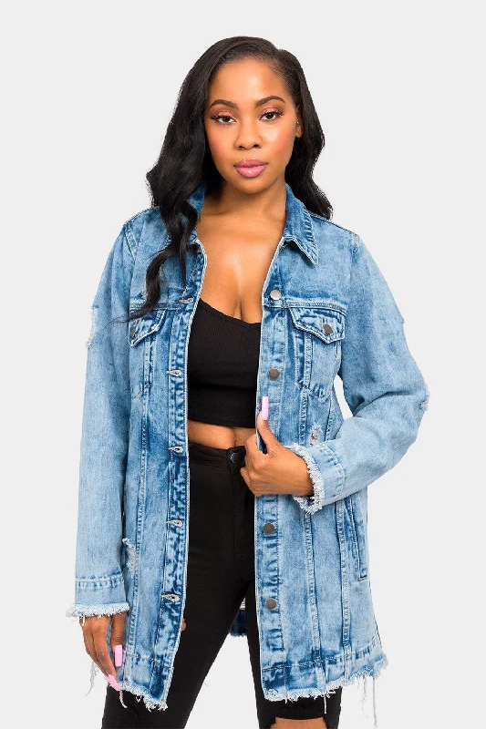 Simple Looks Little Angel Distressed Denim Jacket