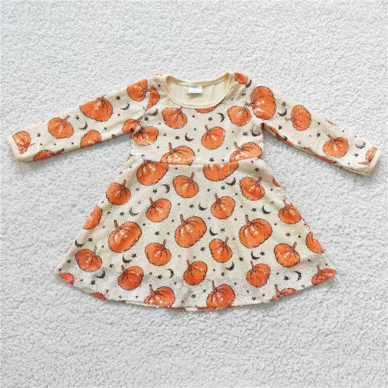 Warm Layers GLD0271  Baby Girls Halloween Pumpkin Sequin Knee Length Dresses
