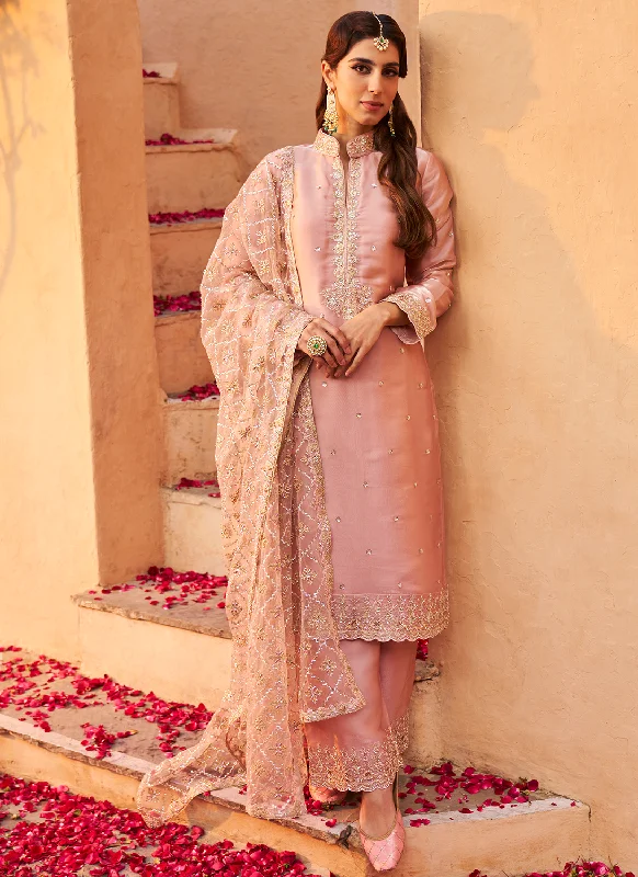 Everyday Outfits Blush Pink Embroidered Palazzo Suit