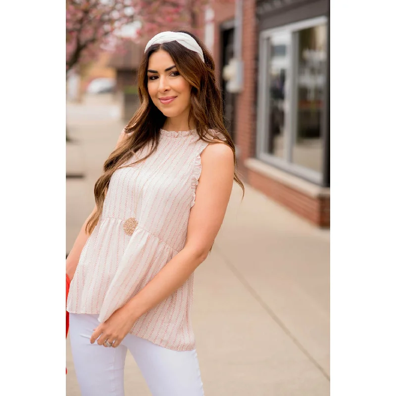 Fashionable Comfort Leaf Print Cinched Neck Peplum Tank
