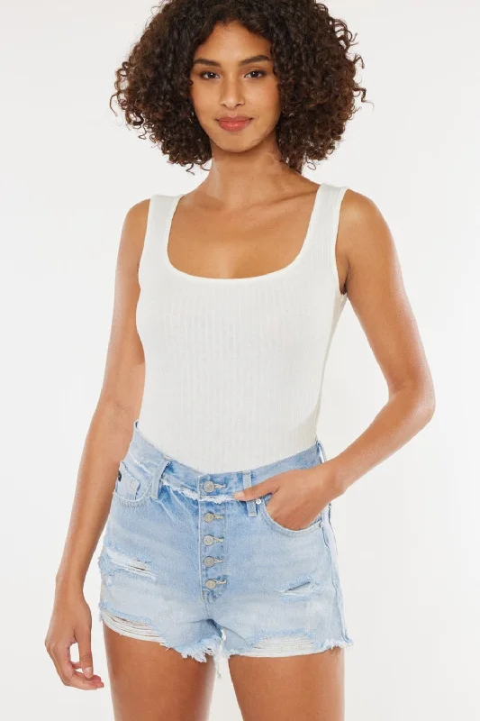 Easy Comfort Style Kancan Distressed Button Fly Denim Shorts