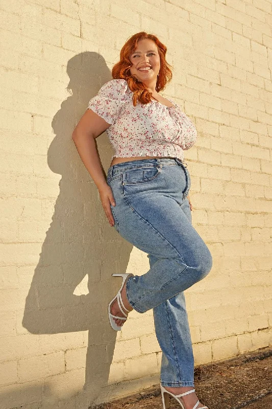 Comfortable Lounge Wear Blue Denim Mom Jean High Rise