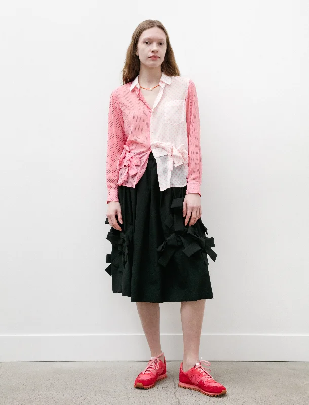 Easy Chic Wear Multi Dot Poly Chiffon Bow Shirt Pink