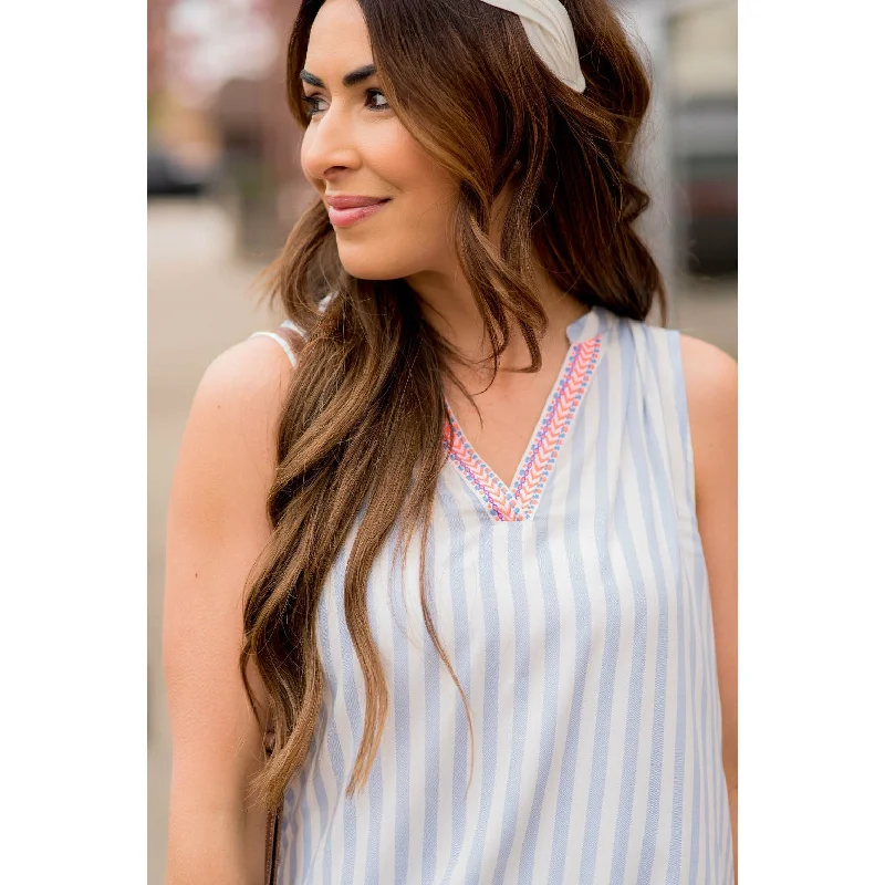 Trendy Layers Striped Embroidered V Tank