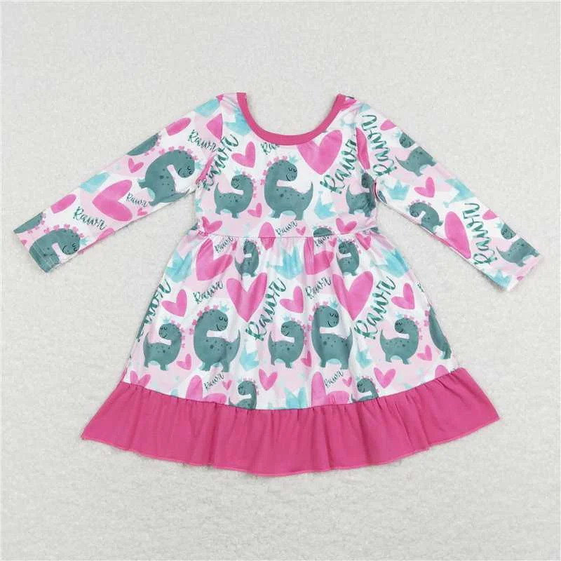 Relaxed Tops GLD0491   Baby Girls Valentines Pink Hearts Dinosaurs Sister Designs Clothing