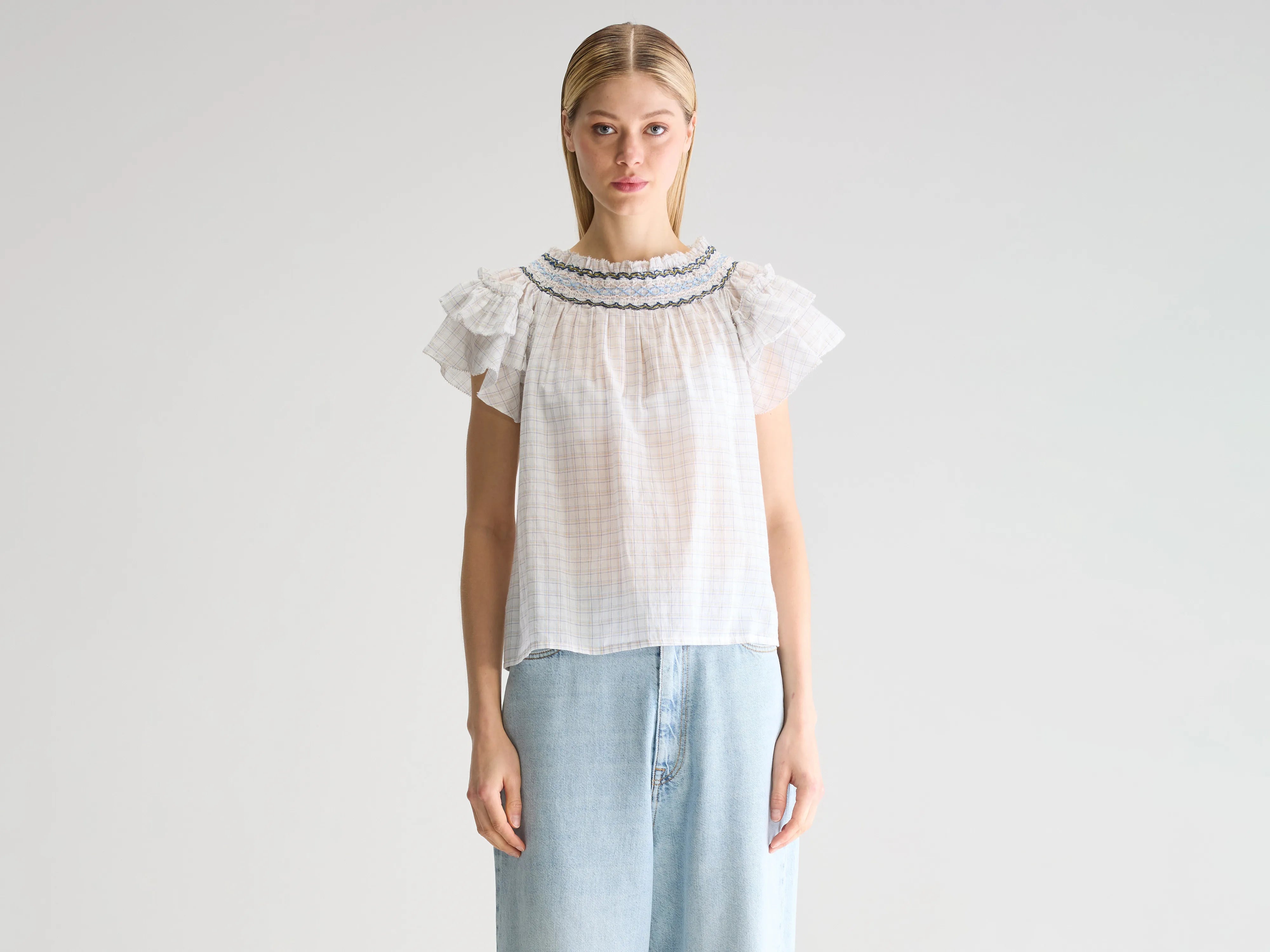 Easy-to-Wear Cathy checked blouse (251 / W / CHECK B)