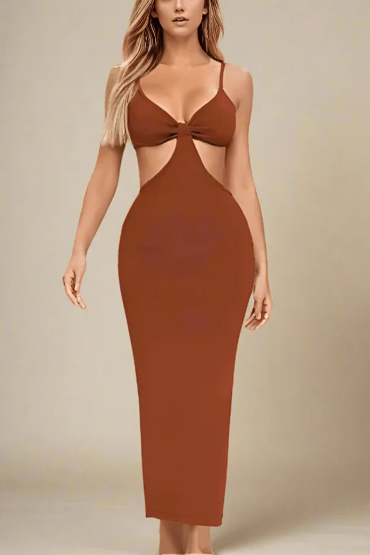 Simple Chic Aria Bodycon Day Maxi Dress - Tan Brown