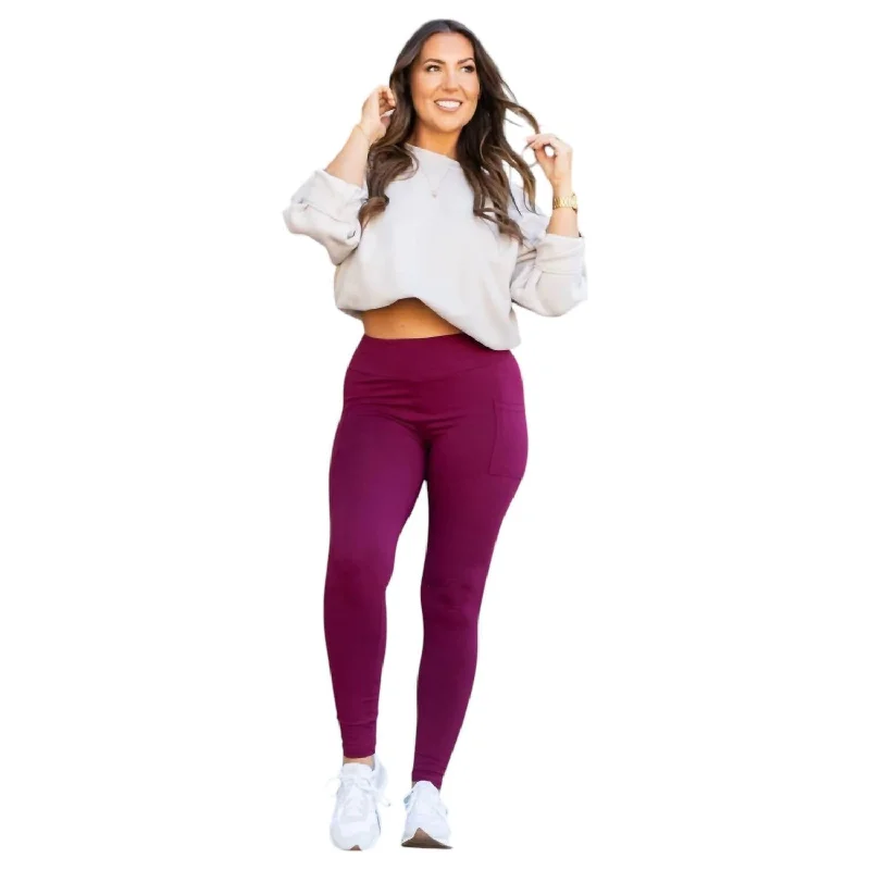 Simple Chic Full Length Leggings With Pocket In Maroon