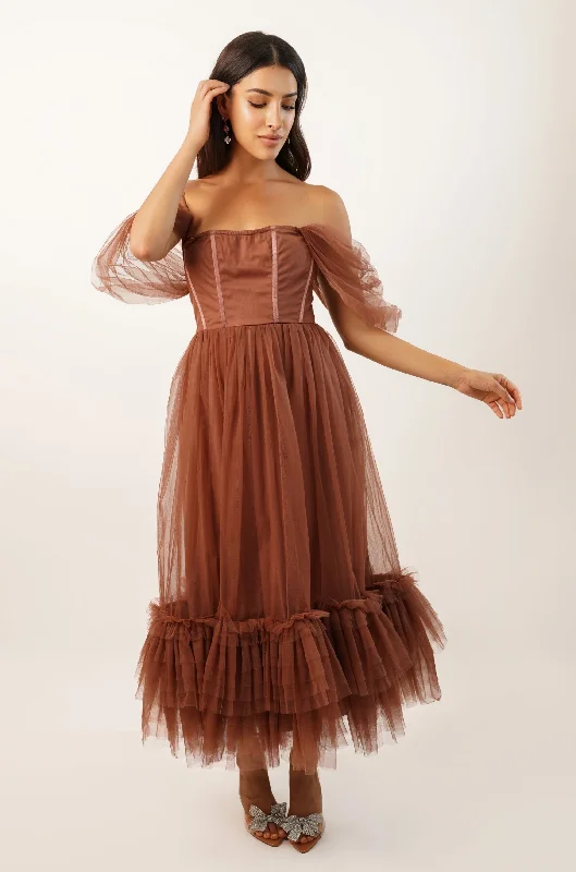 Trendy Comfort Wear Jayne Merlot Tulle Midi Dress