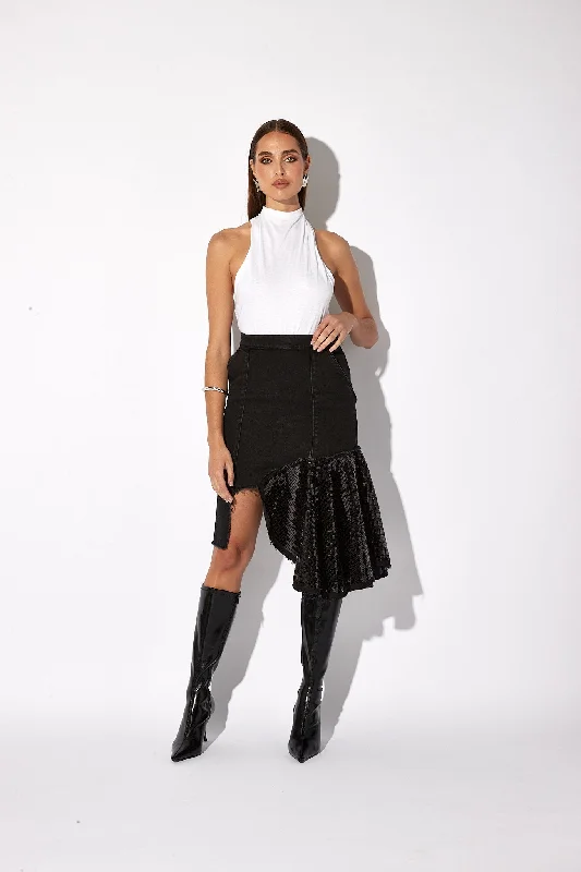 Soft Textures ASYMMETRICAL SKIRT | BLACK SEQUIN