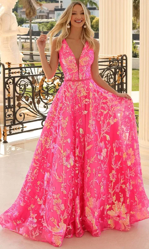 Versatile Outfits Clarisse 810458 - V-Neck Floral Sequin Ballgown