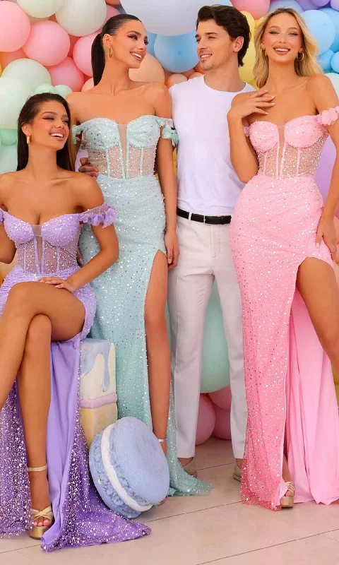 Cozy Fitting Clarisse 810752 - Embellished Off Shoulder Prom Gown