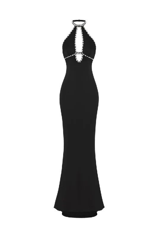 Cozy Lounge Wear Crystal-embellished satin maxi dress with cutout