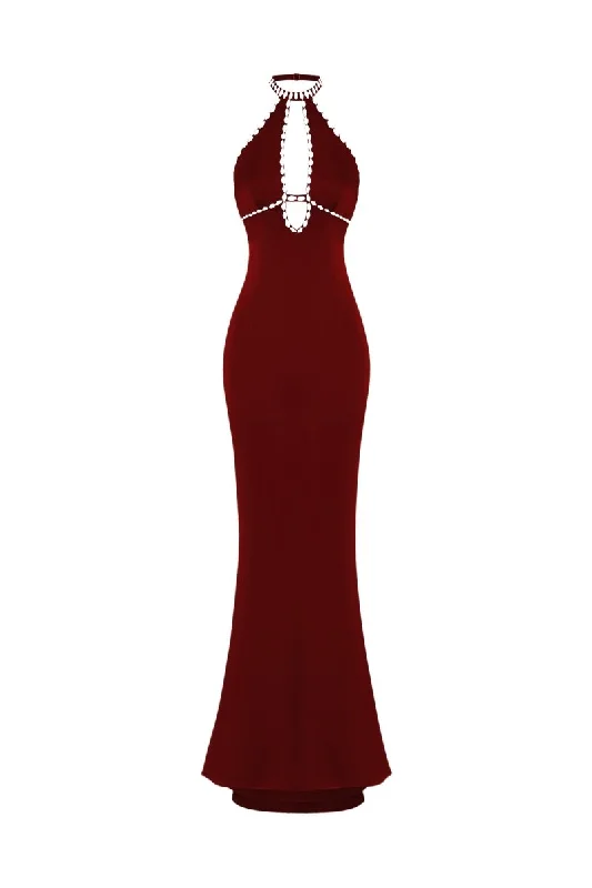 Elegant Dressing Crystal-embellished satin maxi dress with cutout