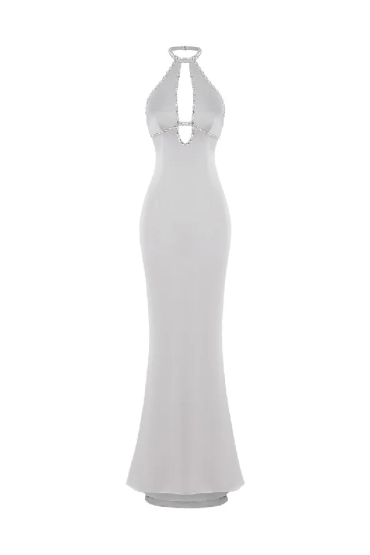 Relaxed Tops Crystal-embellished satin maxi dress with cutout