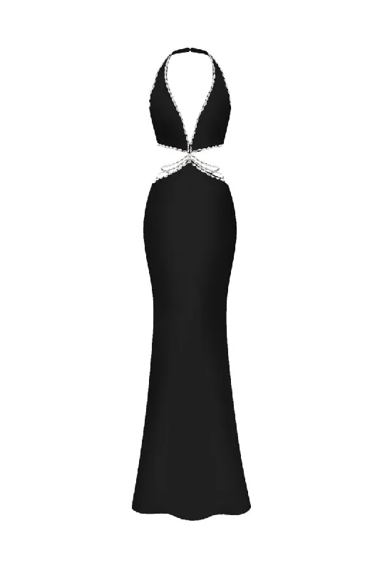 Soft Tops Crystal-embellished satin maxi dress with cutouts