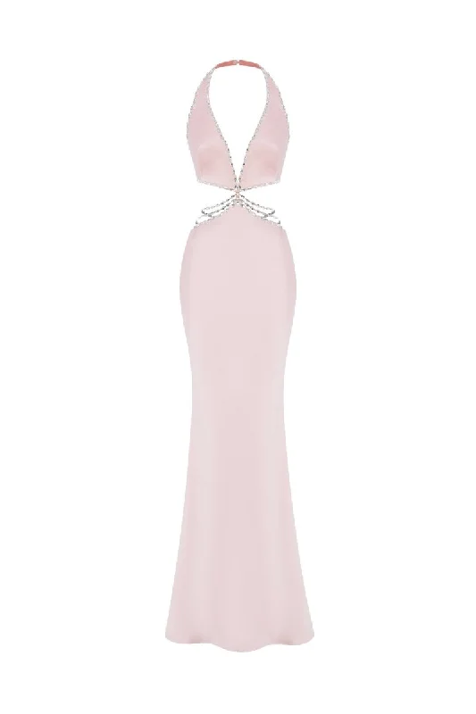 Soft Textures Crystal-embellished satin maxi dress with cutouts