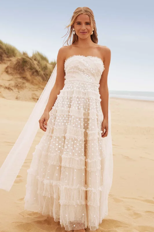 Relaxed Fit Wear Dot Shimmer Tiered Strapless Ankle Gown