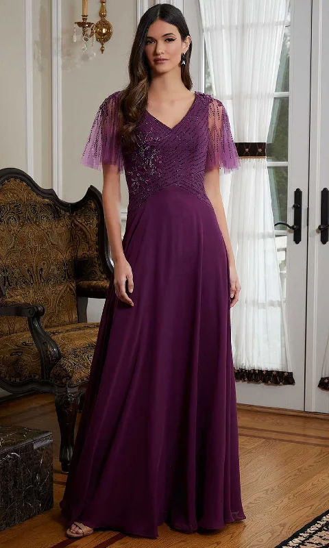 Comfortable Lounge Wear MGNY By Mori Lee 72819 - Flutter Sleeve Chiffon Evening Gown