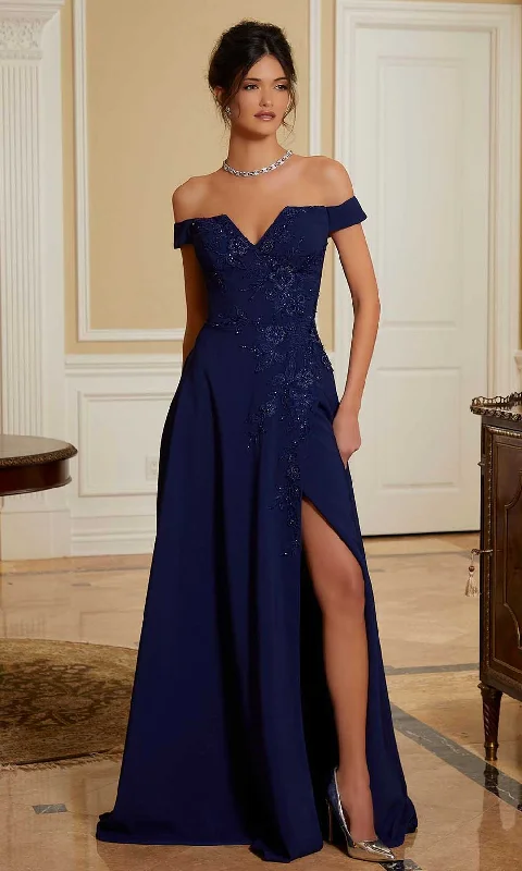 Versatile Comfort Wear MGNY By Mori Lee 72826 - Beaded Lace A-Line Evening Gown
