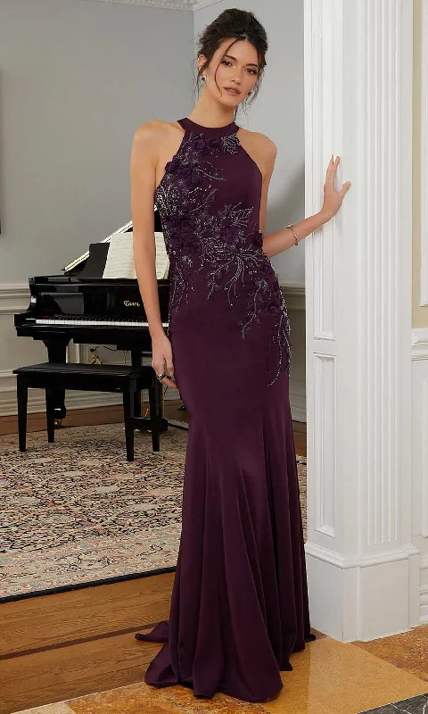 Relaxed Jackets MGNY By Mori Lee 72828 - Floral Halter Evening Gown