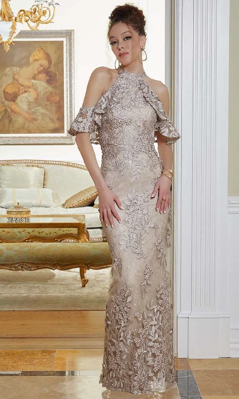Soft Tops MGNY By Mori Lee 72838 - Embroidered Halter Neck Evening Gown