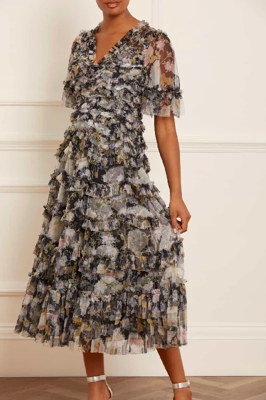 Simple Comfort Moonlight Petals V-Neck Ballerina Dress