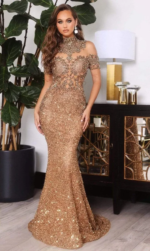 Light Comfort PORTIA & SCARLETT PS22418C High Neck Cutout Sleeve Trumpet Gown