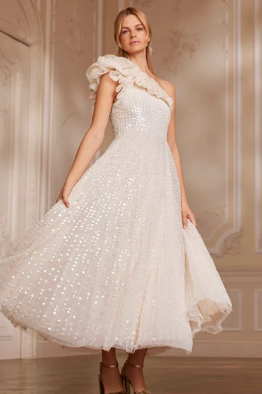 Breathable Style Raindrop One-Shoulder Ankle Gown