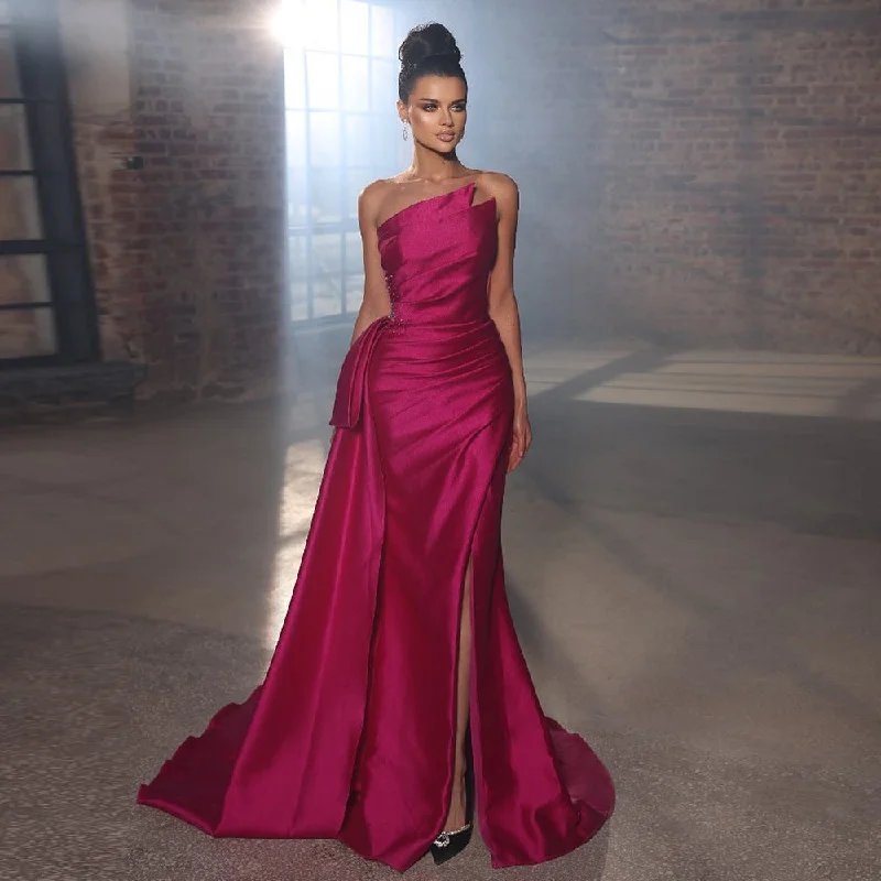 Relaxed Jackets Elegant Mermaid Fuchsia Evening Dress with Overskirt Slit SS402