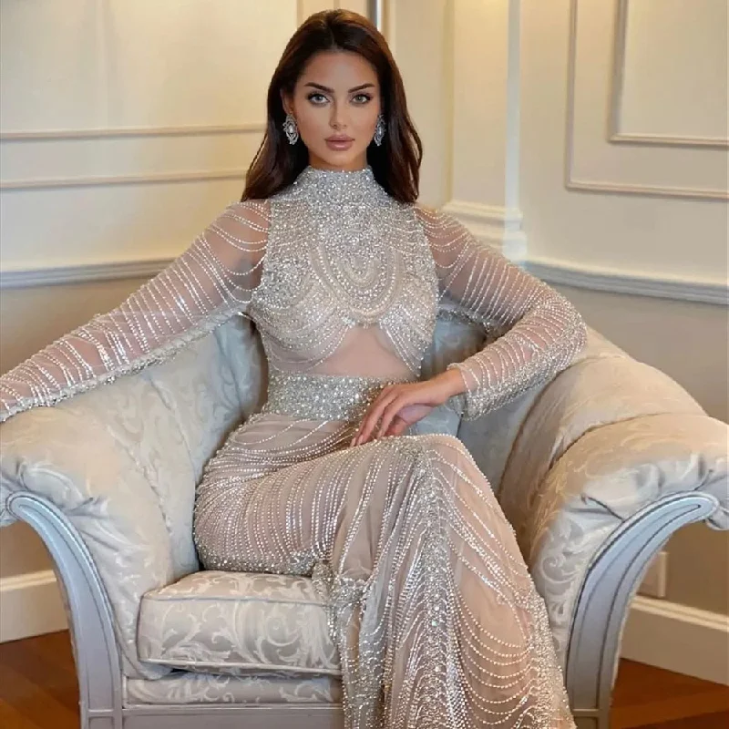 Comfy Layers Luxury Crystal Tassel Long Sleeve Evening Dress RM152