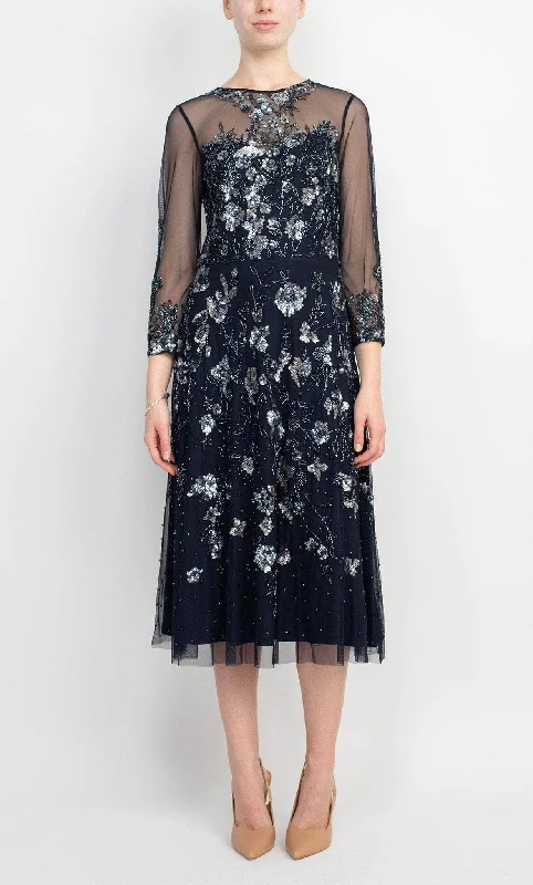 Easy-to-Wear Adrianna Papell AP1E207140 - Sheer Floral Sequined Long Gown