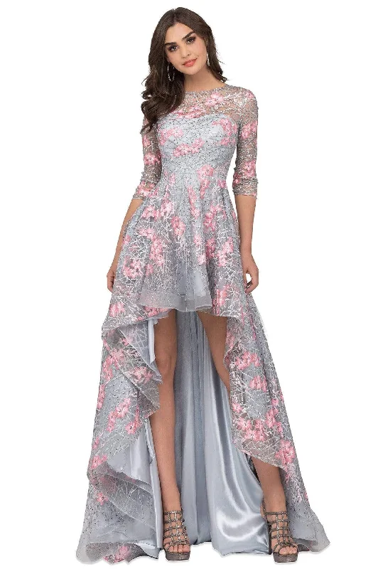 Cozy Apparel Cecilia Couture - 1495 Floral Applique High Low A-line Dress