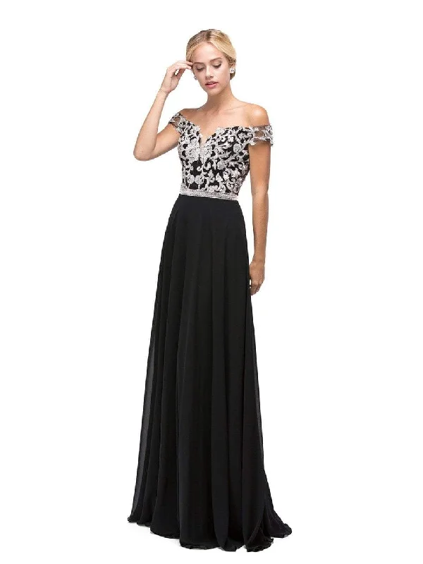 Stylish Casuals Dancing Queen Bridal - 9701 Off-the-Shoulder Long Prom Dress with Lace Applique