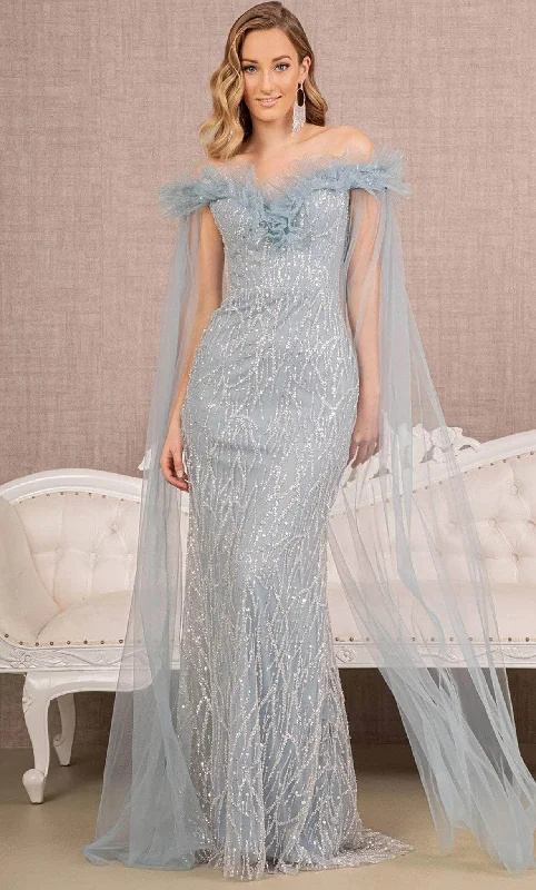 Casual Fit GLS by Gloria GL3120 - Off-Shoulder Caped Prom Gown