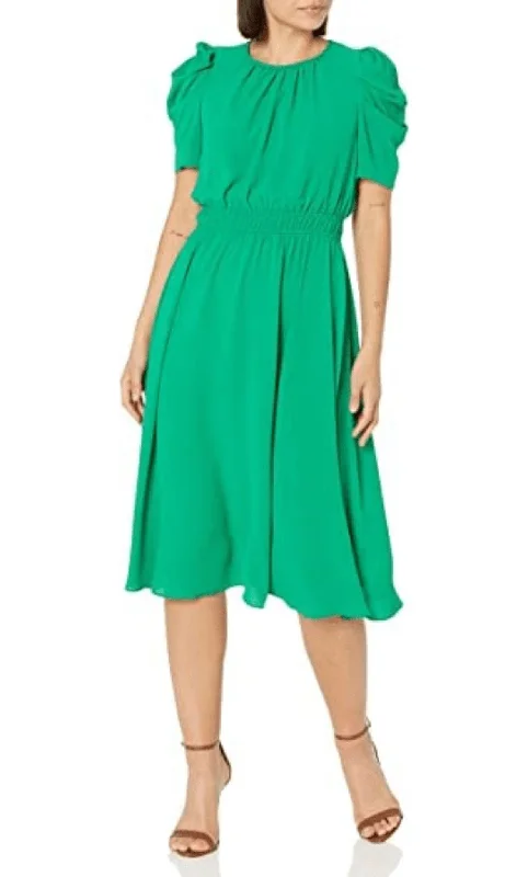 Light Layers London Times T6180M - Puffy Sleeve Midi Flowy Dress