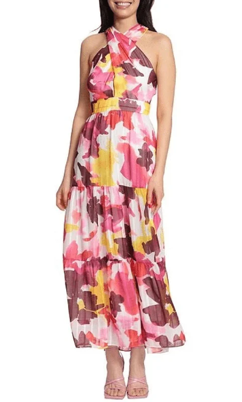 Cozy Chic Trends Maggy London G5234M - Printed Crisscross Halter Maxi Dress