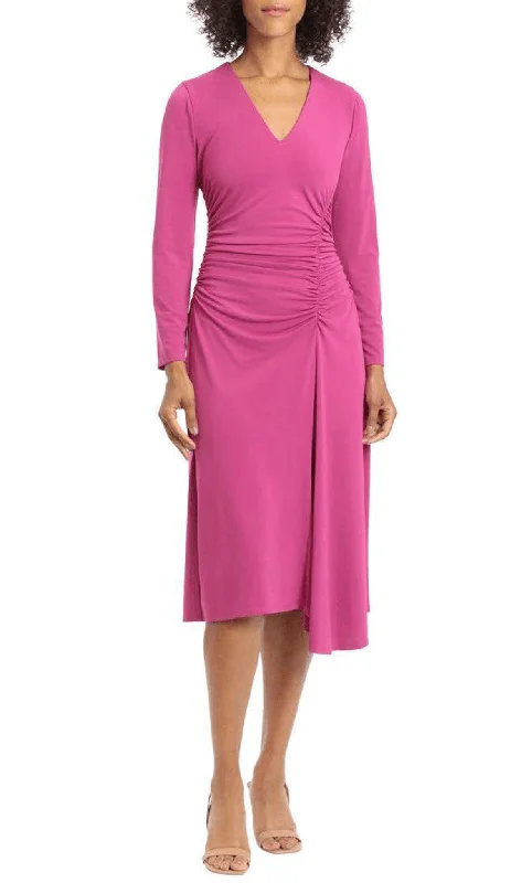 All-Day Style Maggy London GT577M - V-Neck Gathered Waist Formal Dress